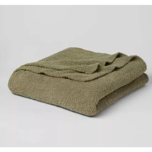 Cozy Chenille King Size Sage Bed Blanket by Threshold - Picture 1 of 7